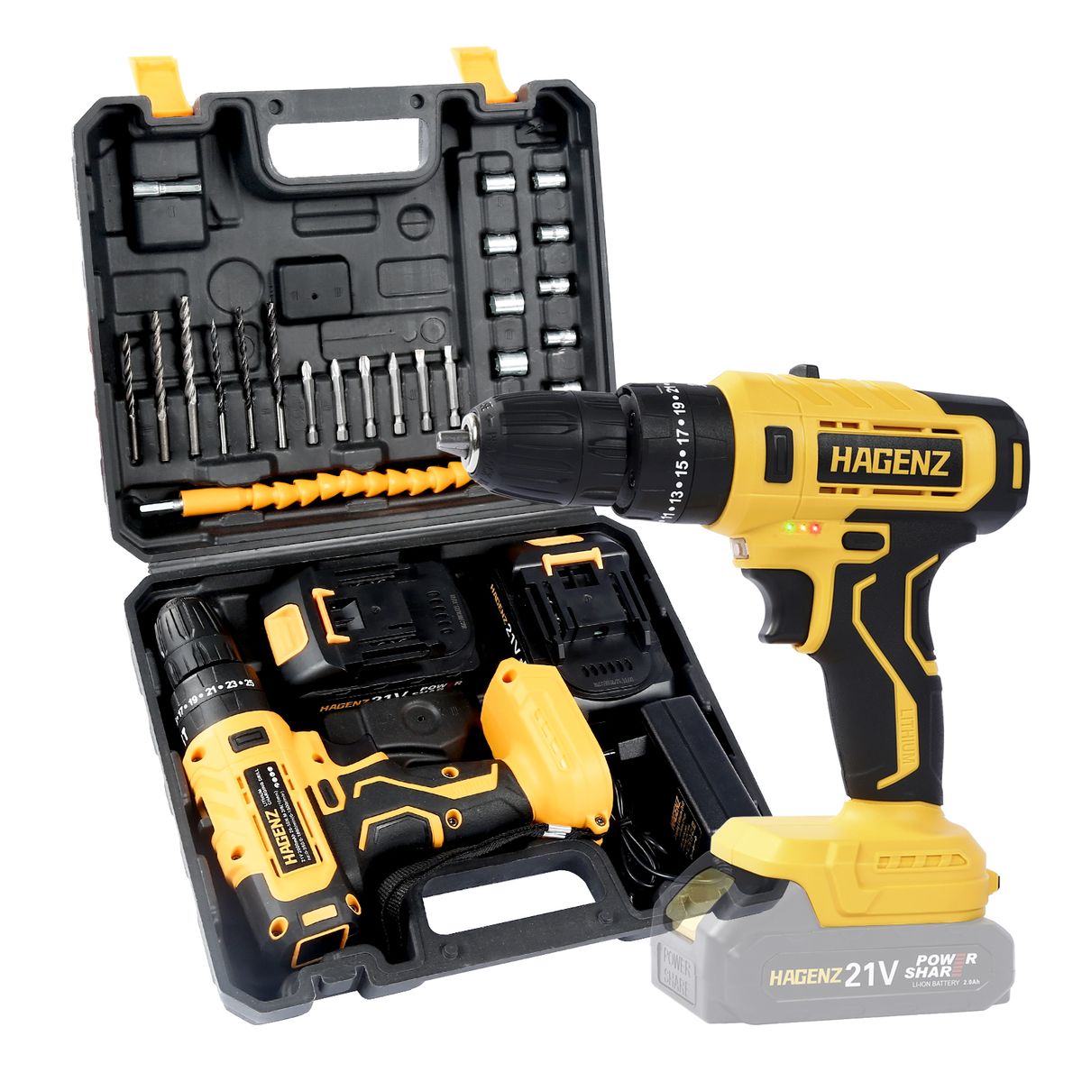s-zoom.filetakealot-100281245-1.jpg Hagenz Cordless Impact Drill 24 Piece Set with LCD Screen and 2 Batteries - Image 1