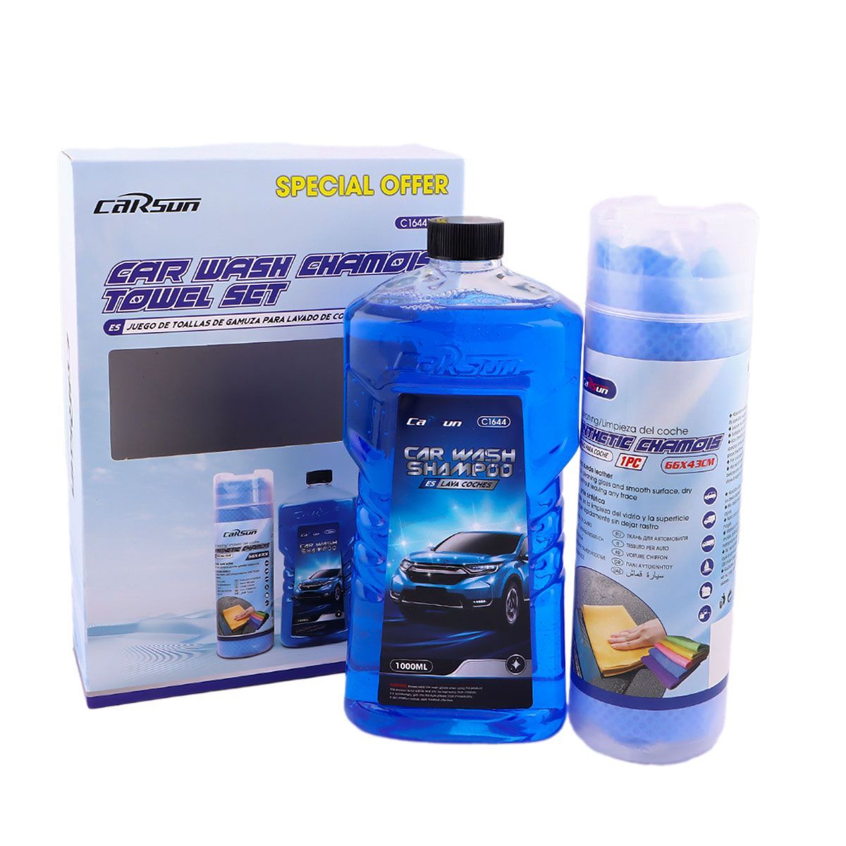 s-zoom.filetakealot-100368865-1.jpg Car Wash Shampoo & Chamois Towel Set - Automotive Care Wash And Detail Kit - Image 1