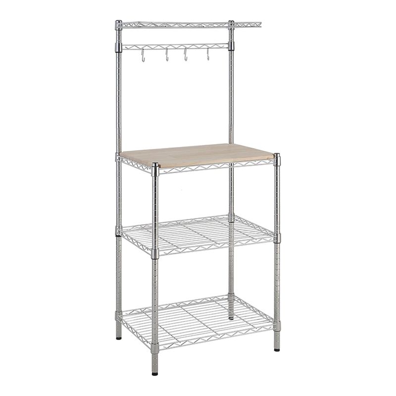 s-zoom.filetakealot-100619088-1.jpg Chrome-coated steel kitchen storage rack with shelves and hooks - Image 1
