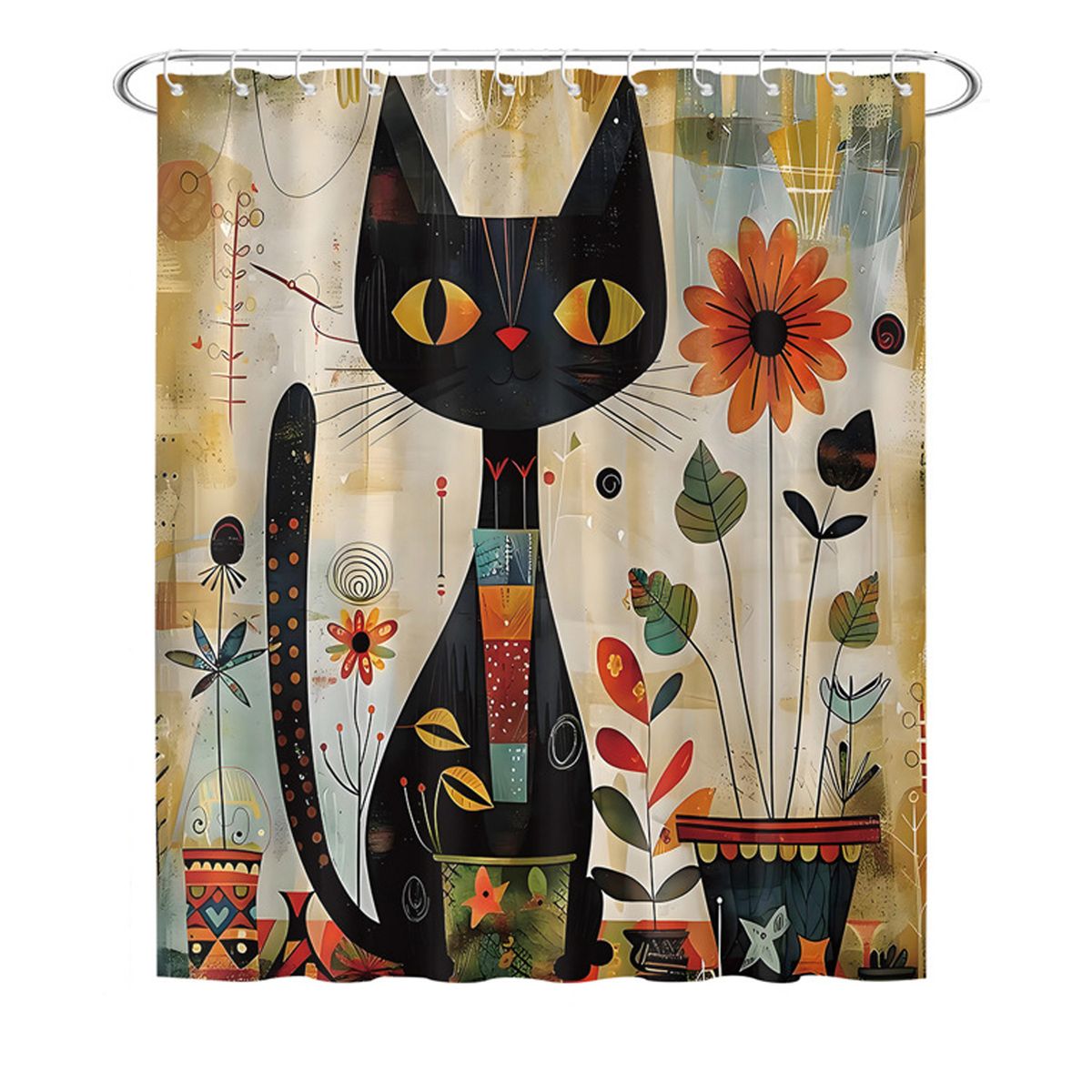 s-zoom.filetakealot-100626941-1.jpg Black Cat Shower Curtain 70Wx78H Inches with 12 Hooks Bathroom Home Decor - Image 1