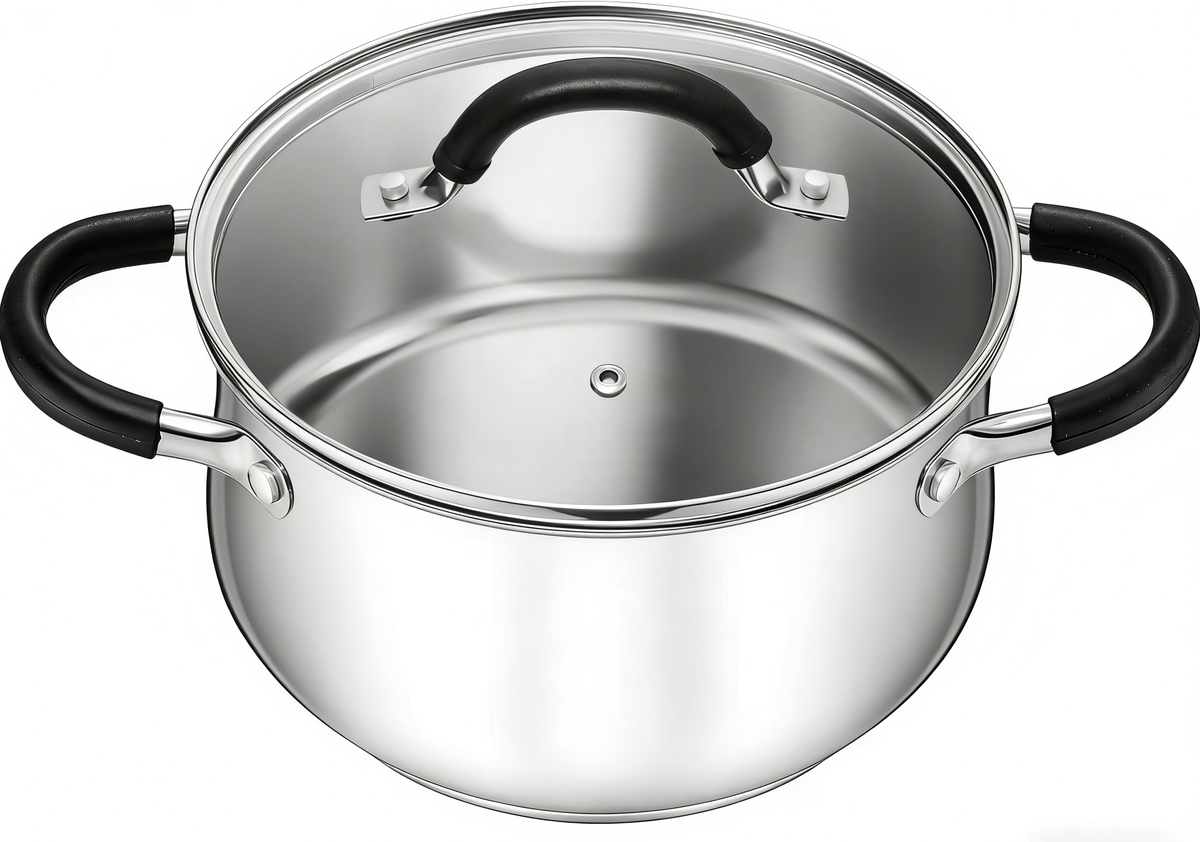 s-zoom.filetakealot-100815071-1.png P&P CHEF Stainless Steel Stock Pot, 20cm Cooking Soup Pot with Visible Lid - Image 1