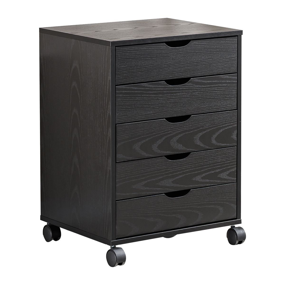 s-zoom.filetakealot-100928195-1.jpg Deep Black Wood-Look Storage Cabinet with Five Drawers and Hidden Handles - Image 1