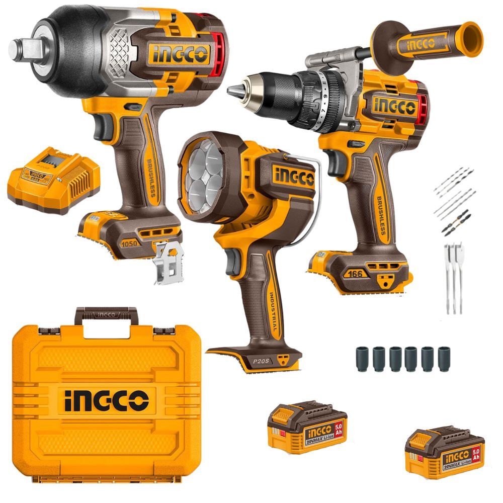 s-zoom.filetakealot-100931648-1.jpg Ingco - Cordless Impact Drill, Impact Wrench and Work Lamp Combo Kit - Image 1