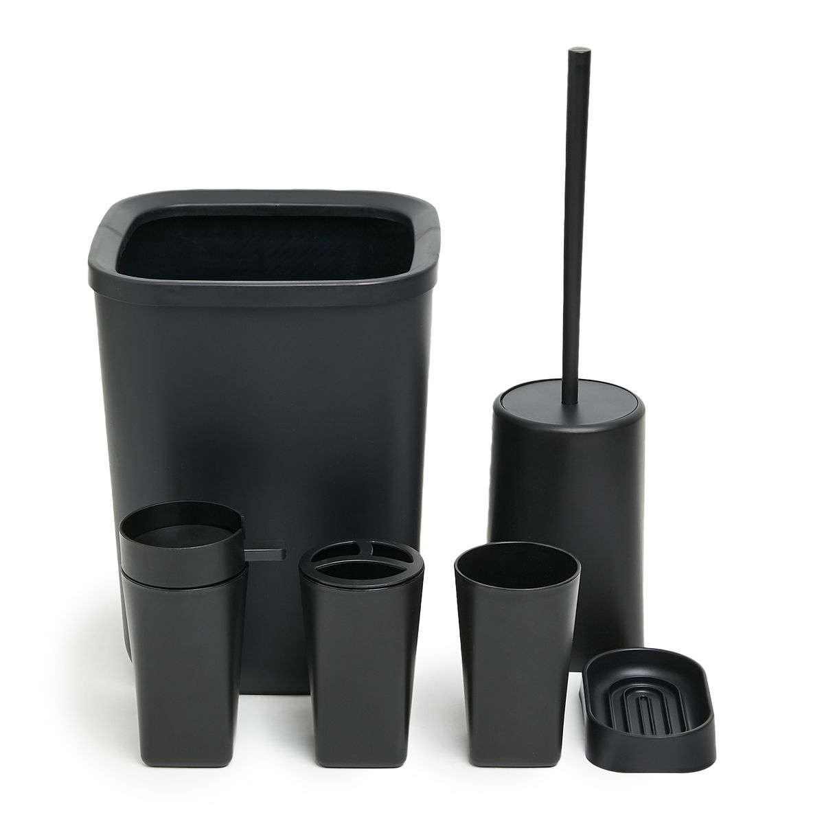 s-zoom.filetakealot-100972305-1.jpg G&M Sleek Black 6-Piece PP Bathroom Accessory Range - Modern Storage Set - Image 1