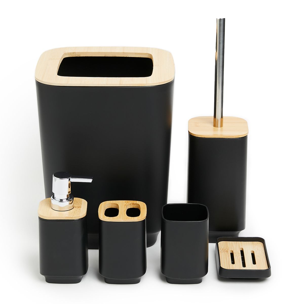 s-zoom.filetakealot-100972311-1.jpg G&M Modern 6 Piece Black Bathroom Set with Bamboo Lids - Image 1