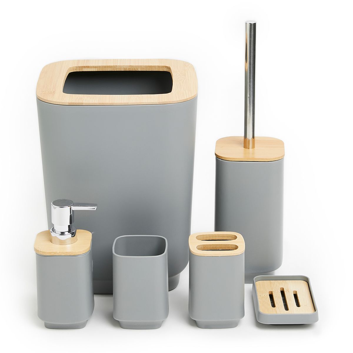 s-zoom.filetakealot-100972312-1.jpg G&M Modern 6 Piece Grey Bathroom Set with Bamboo Lids - Image 1