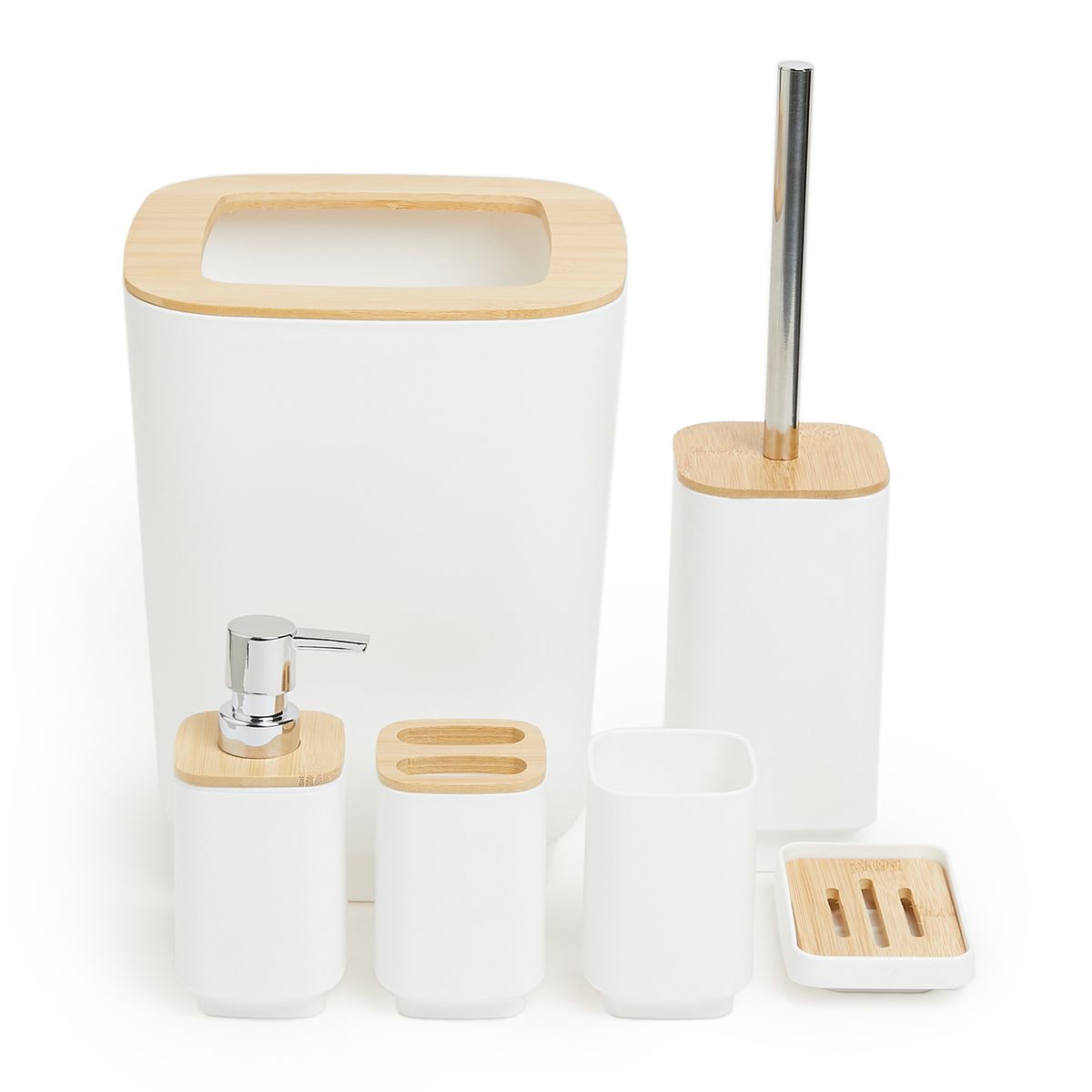 s-zoom.filetakealot-100972314-1.jpg G&M Elegant 6 Piece White Bathroom Set with Bamboo Lids - Image 1