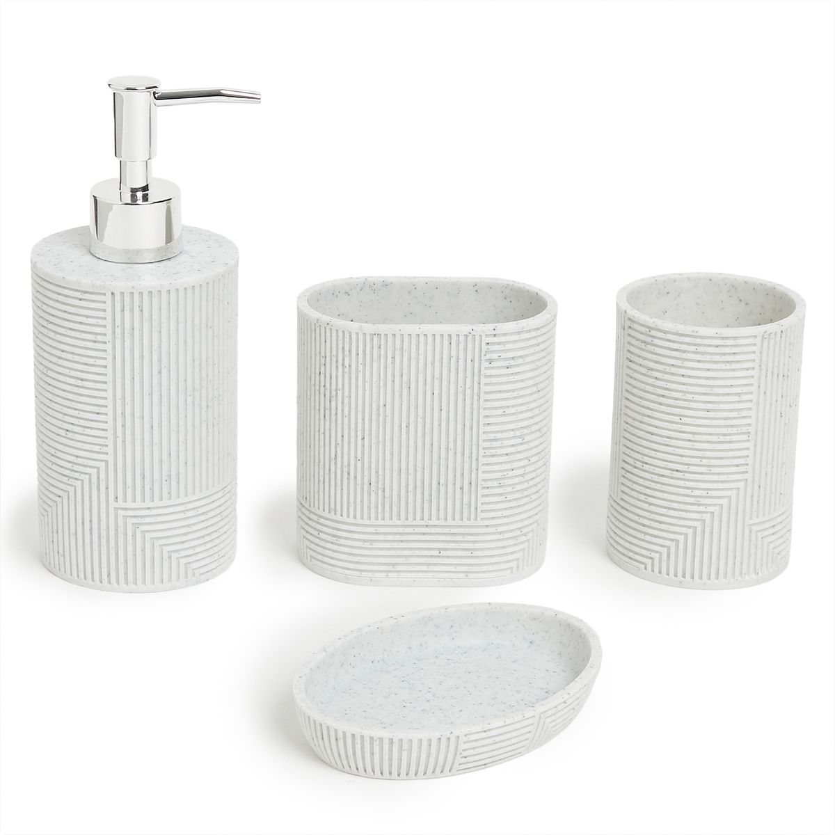s-zoom.filetakealot-100972318-1.jpg G&M Modern 4 Piece Grey Ribbed Resin Bathroom Set - Image 1