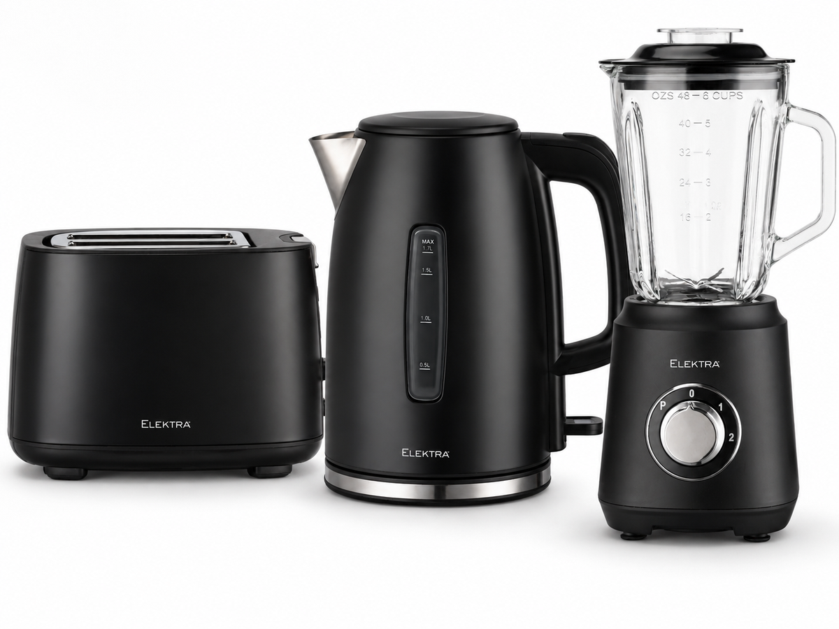 s-zoom.filetakealot-100976482-1.png Elektra Breakfast Set - 2200W Kettle, 900W Toaster and 500W Blender, Black - Image 1