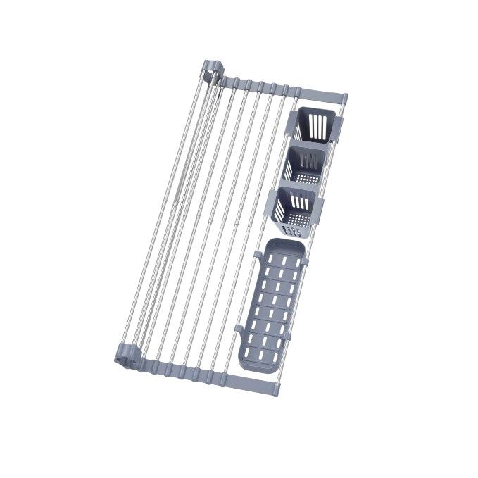 s-zoom.filetakealot-101166403-1.jpg Over The Sink Dish Drying Rack Roll Up Foldable Dishes Drainer Gray - Image 1