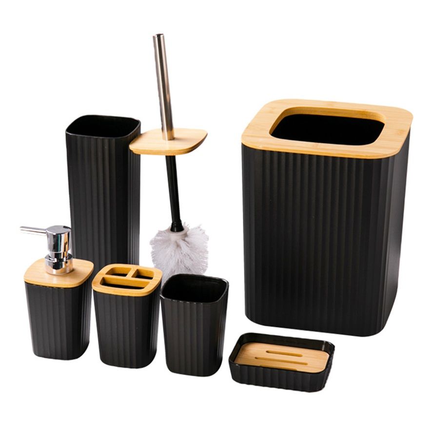 s-zoom.filetakealot-101348983-1.jpg Bamboo Bathroom Accessories Set 6-Piece - Modern Black - Image 1