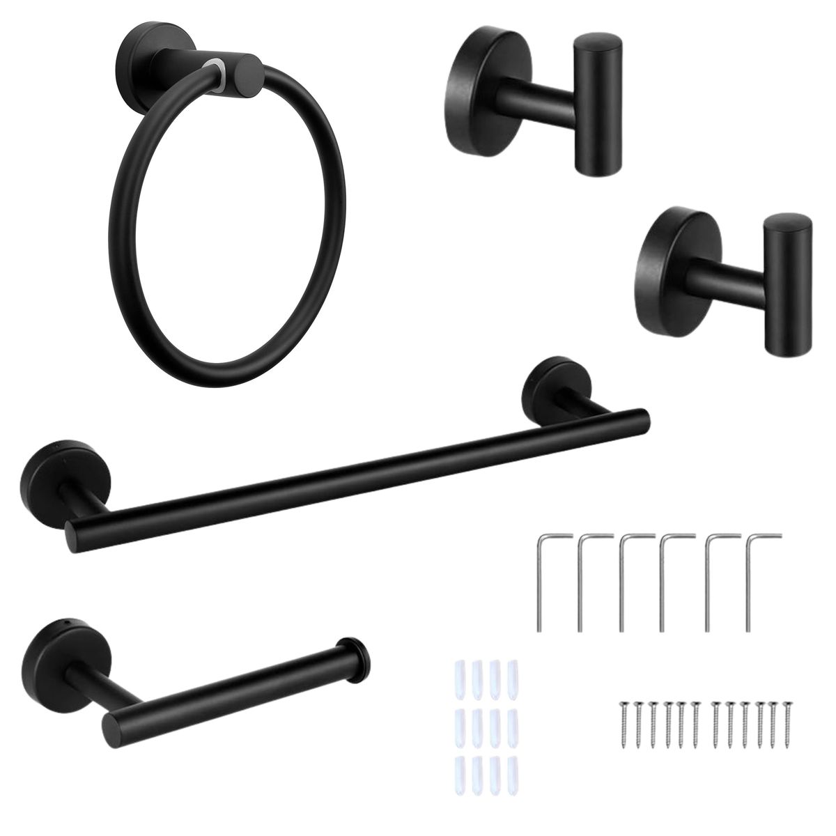s-zoom.filetakealot-101458052-1.jpg Bestby - 5PCS Stainless Steel Bathroom Hardware Set Towel Bars/Hooks- Black - Image 1