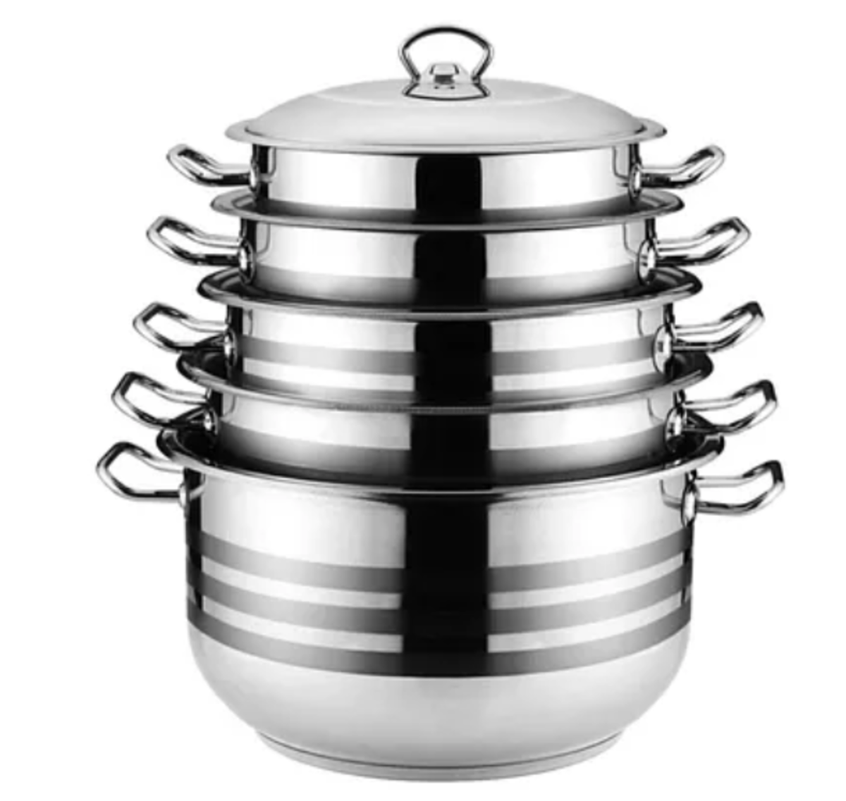 s-zoom.filetakealot-101519806-1.png 10-Piece Stainless Steel Cookware Set - Metal Lids, 5 Sizes, Heavy Duty - Image 1