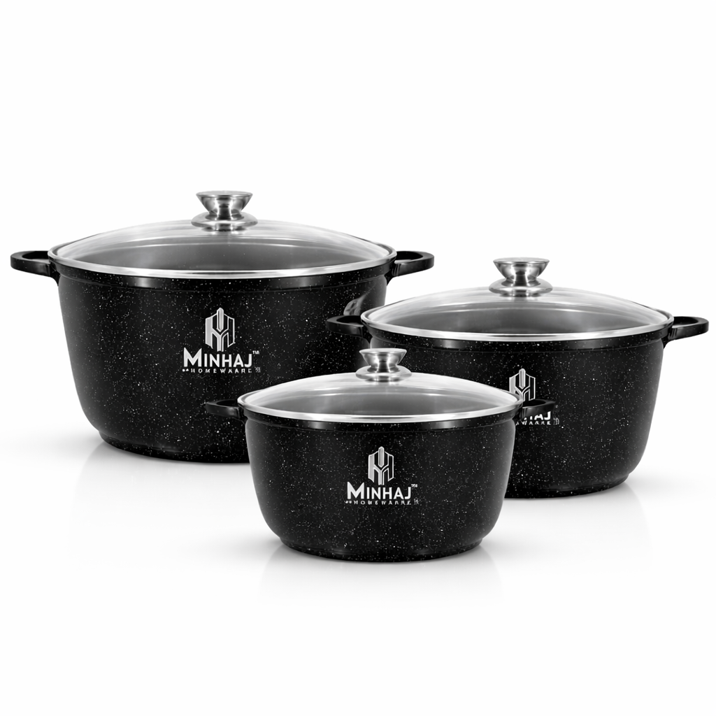 s-zoom.filetakealot-101697495-1.png Minhaj Homeware Black Aluminum, Aluminium Non-Stick 6 Piece Cookware Set - Image 1