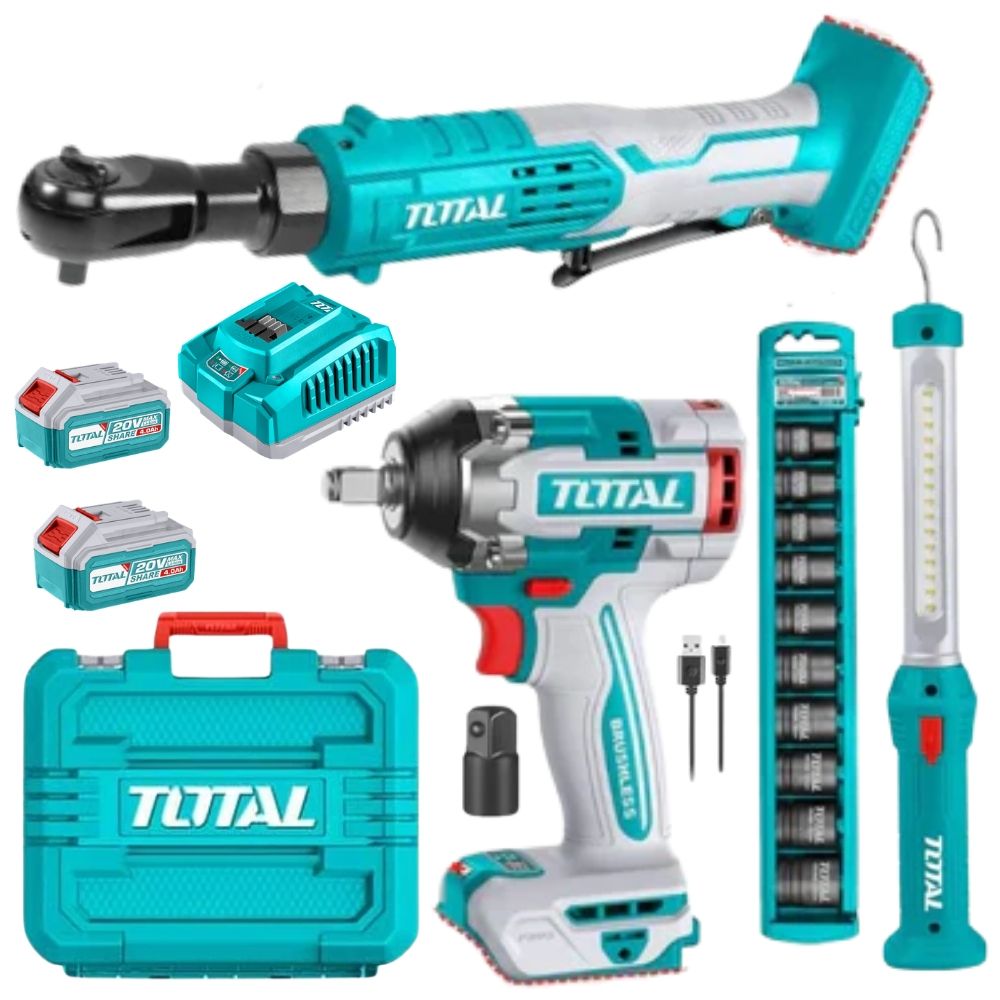 s-zoom.filetakealot-101743672-1.jpg Total Tools - Cordless Wrench, Ratchet, Lamp, 2x Batteries, Charger & Acc - Image 1