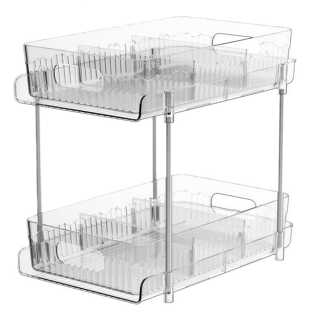 s-zoom.filetakealot-101743857-1.jpg Kingdushi 2-Tier Clear Pull-Out Under Sink Organizer W/Movable Divider - Image 1