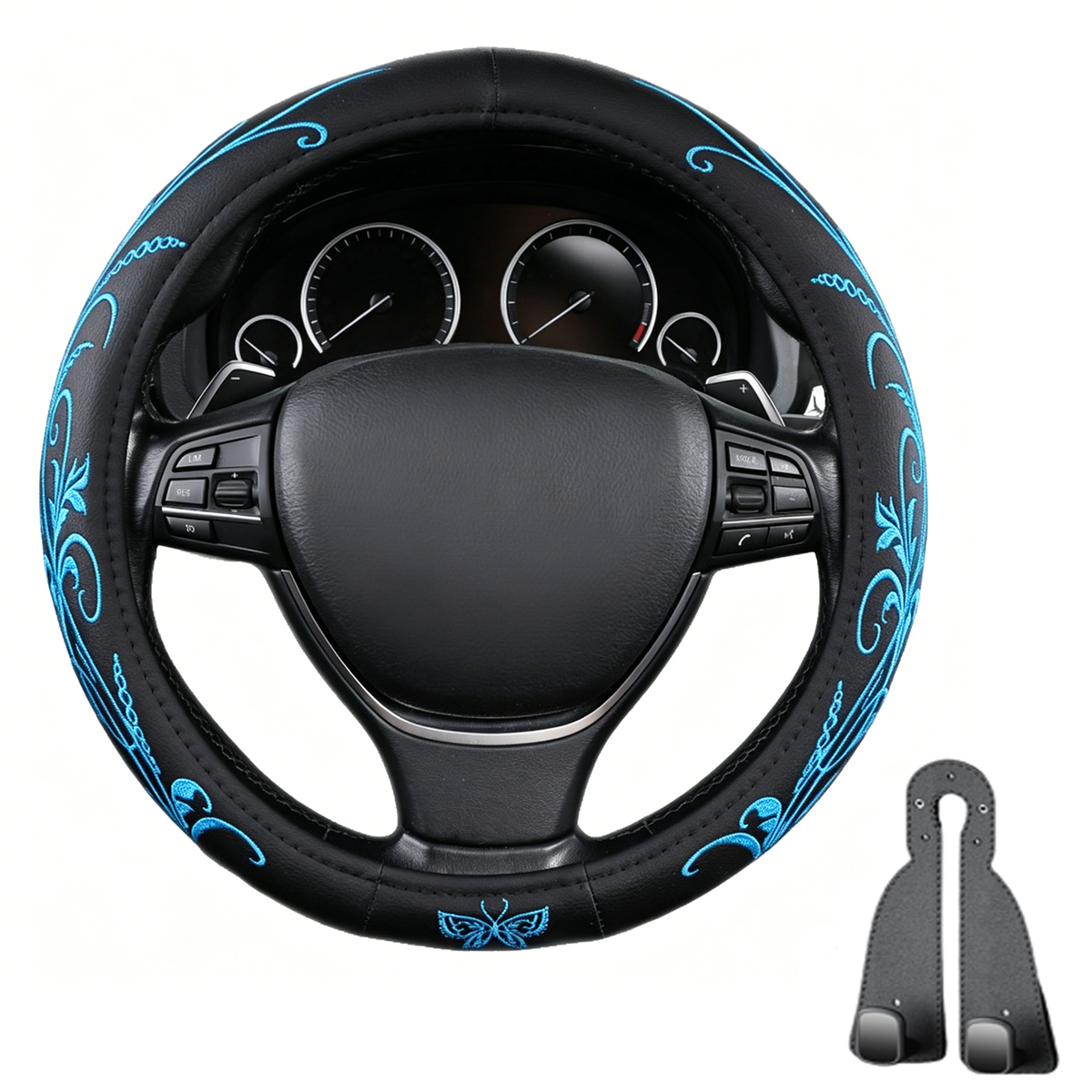 s-zoom.filetakealot-101821682-1.png Steering Wheel Cover with Embroidery , Universal, Non-Slip - 14.5-15 Inch - Image 1