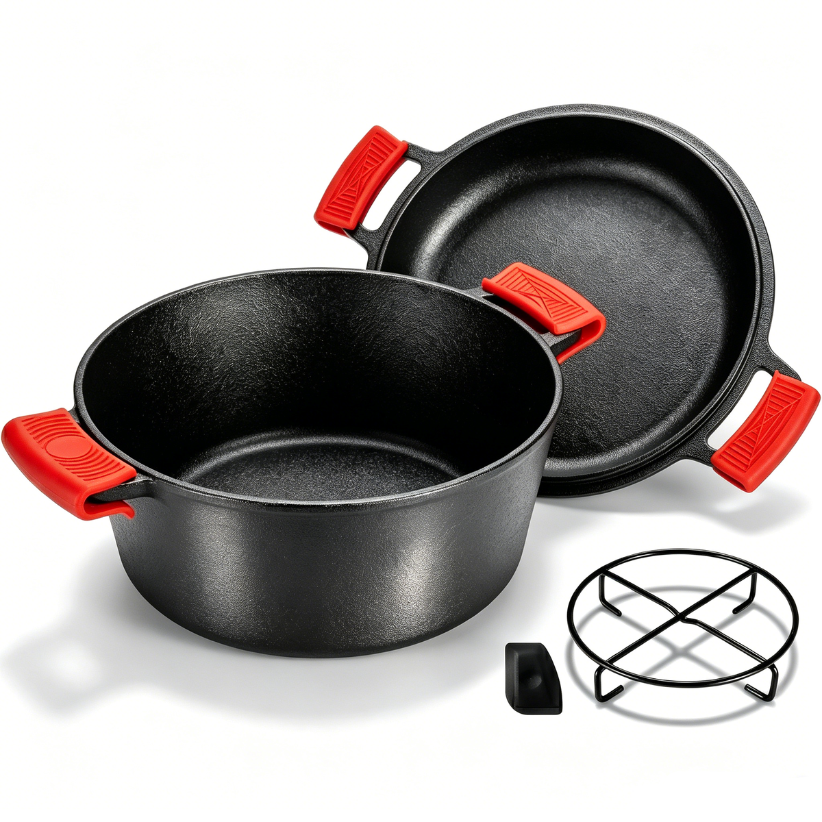 s-zoom.filetakealot-101938451-1.png 7QT 2-in-1 Cast Iron Dutch Oven & Skillet Lid - Pre-Seasoned Set - Image 1