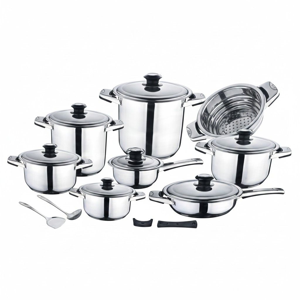 s-zoom.filetakealot-101941794-1.jpg Premium 20-Piece Stainless Steel Cookware Set with Glass Lids - Image 1