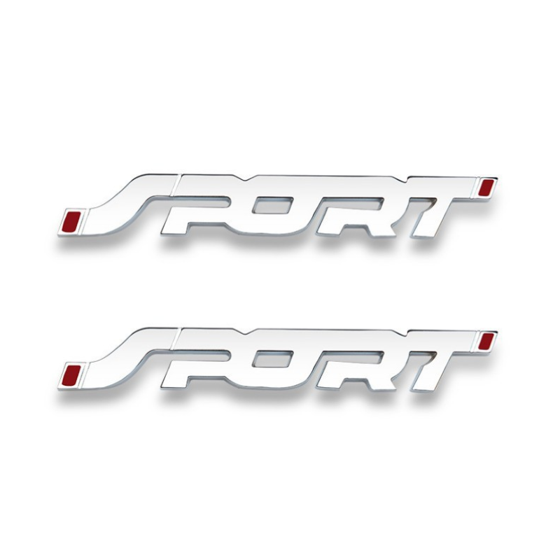 s-zoom.filetakealot-101999031-1.png Universal 3D Metal "SPORT" Car Badge Emblem 2-Pack - Chrome Silver Finish - Image 1