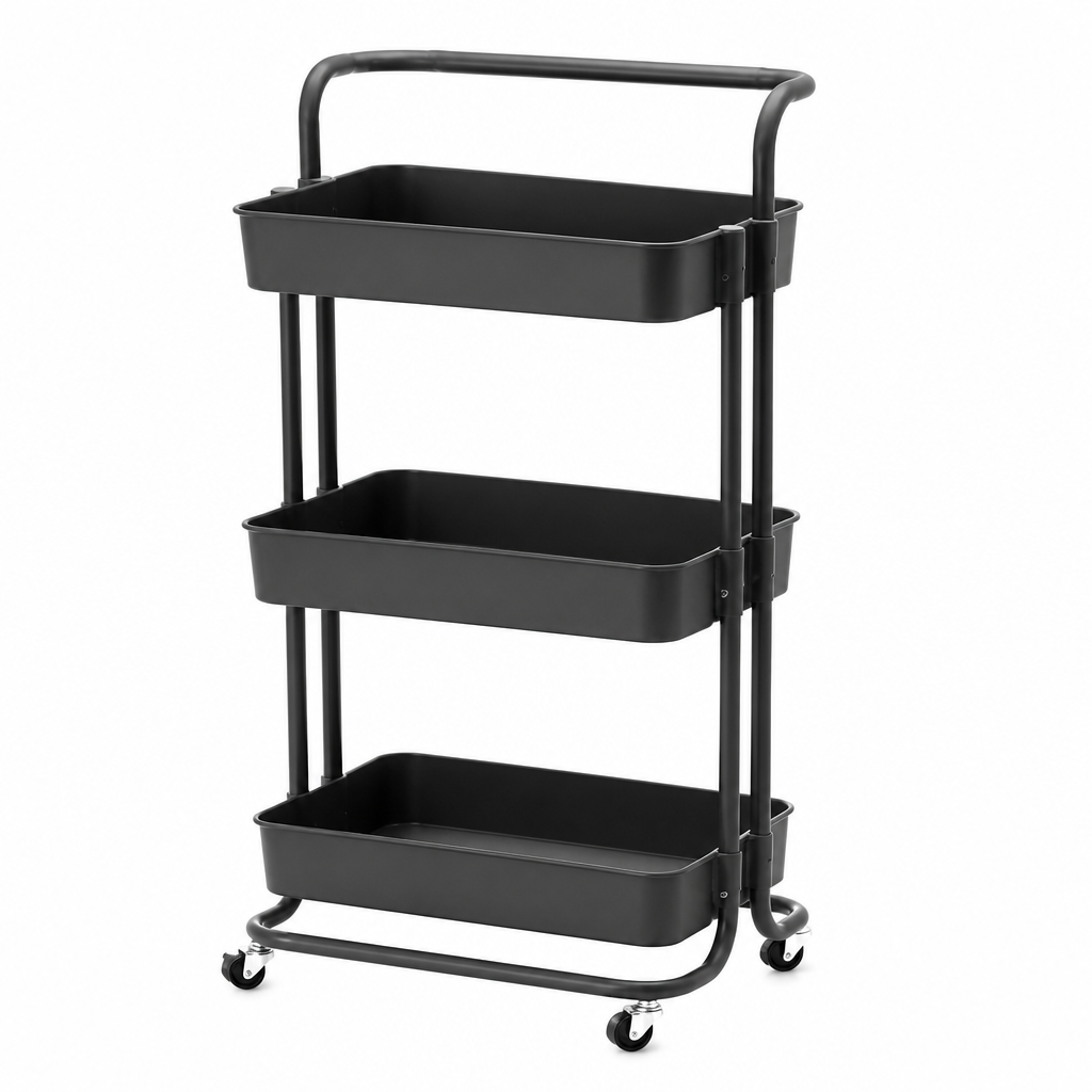s-zoom.filetakealot-102111020-1.png Storage Rolling Cart for Home Organization 3 Tiers 42x35.5x86cm Steel Frame - Image 1