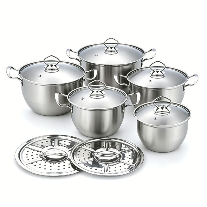 s-zoom.filetakealot-102119968-1.jpg 12 Piece Stainless Steel Cookware Set Heavy Bottom Pots Set - Image 1