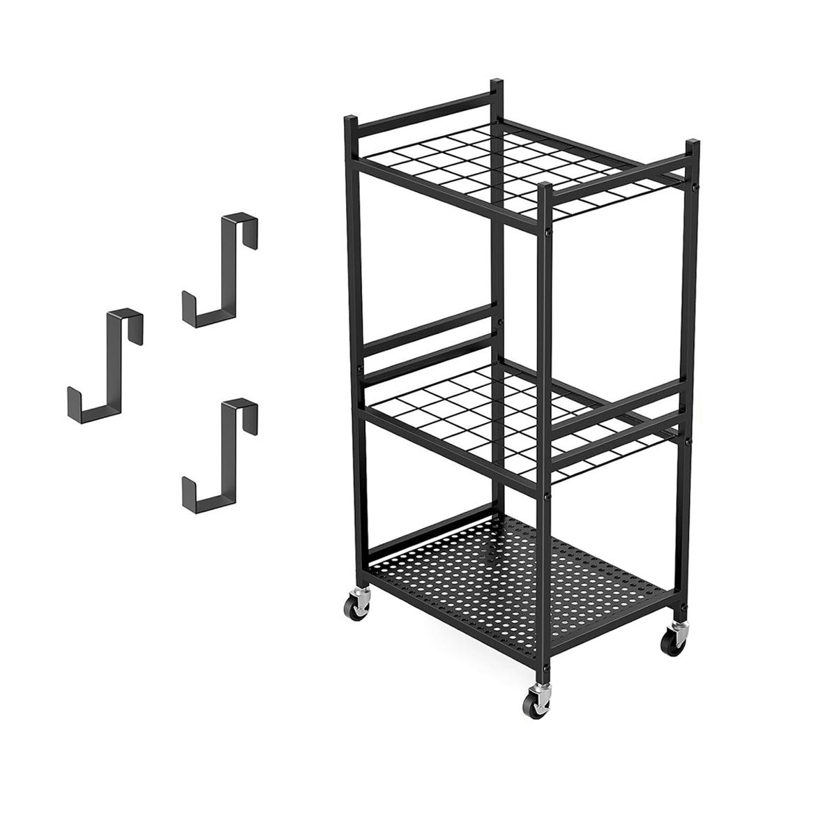 s-zoom.filetakealot-102388013-1.jpg Garden Tools Organizer Rack With Wheels 3 Tier Metal Yard Tool Storage Rack - Image 1