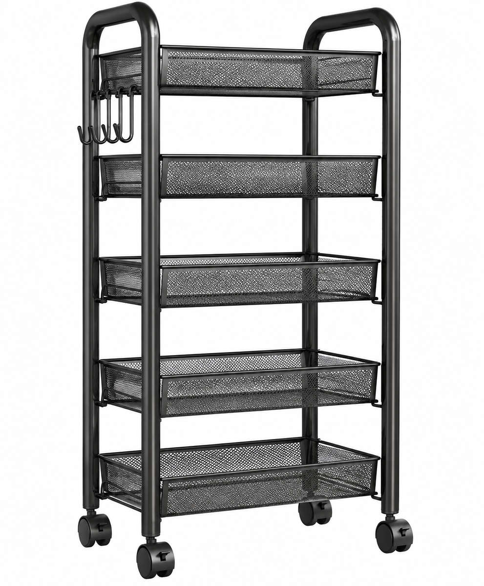 s-zoom.filetakealot-102576407-1.png Easyclin 5 Tier Metal Rolling Storage Cart Utility Trolley with Wheels - Image 1