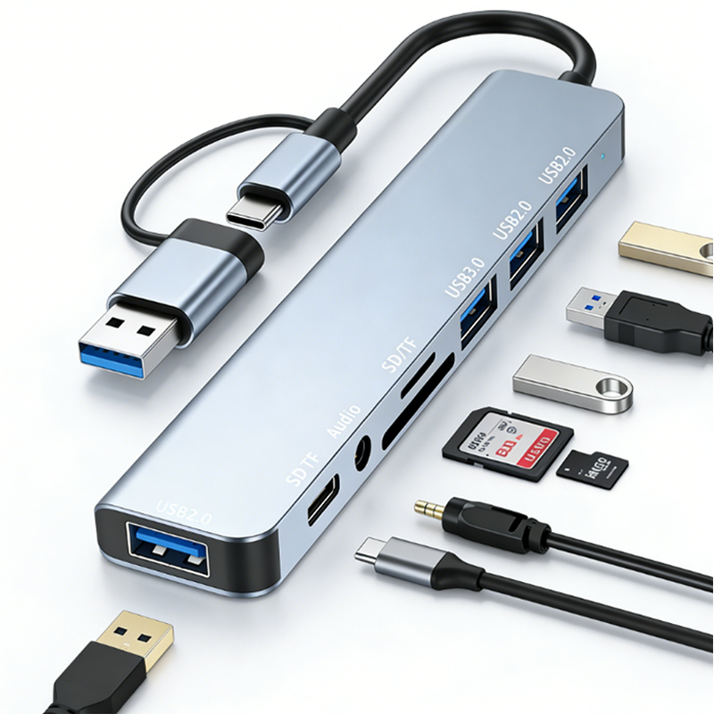 s-zoom.filetakealot-102714490-1.png Laptop USB Adapter 8-in-1 USB-C & USB-A Hub with 5Gbps Card Reader - Image 1