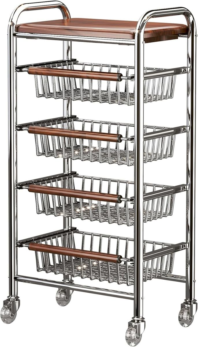 s-zoom.filetakealot-102718645-1.jpg Rolling Storage Cart with Wire Tiered Basket,5Tier Metal Organizer on Wheel - Image 1