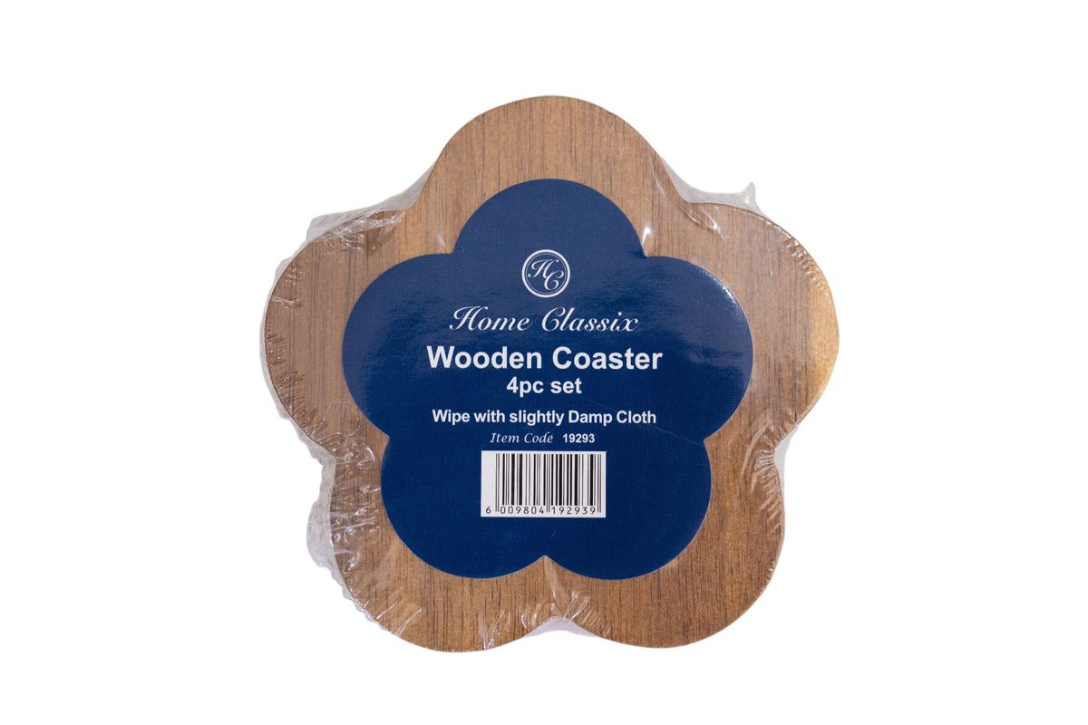 s-zoom.filetakealot-102777437-1.jpg Home Classix Acacia Wooden Coaster Set - 4 Piece - 10 x 1cm - Image 1