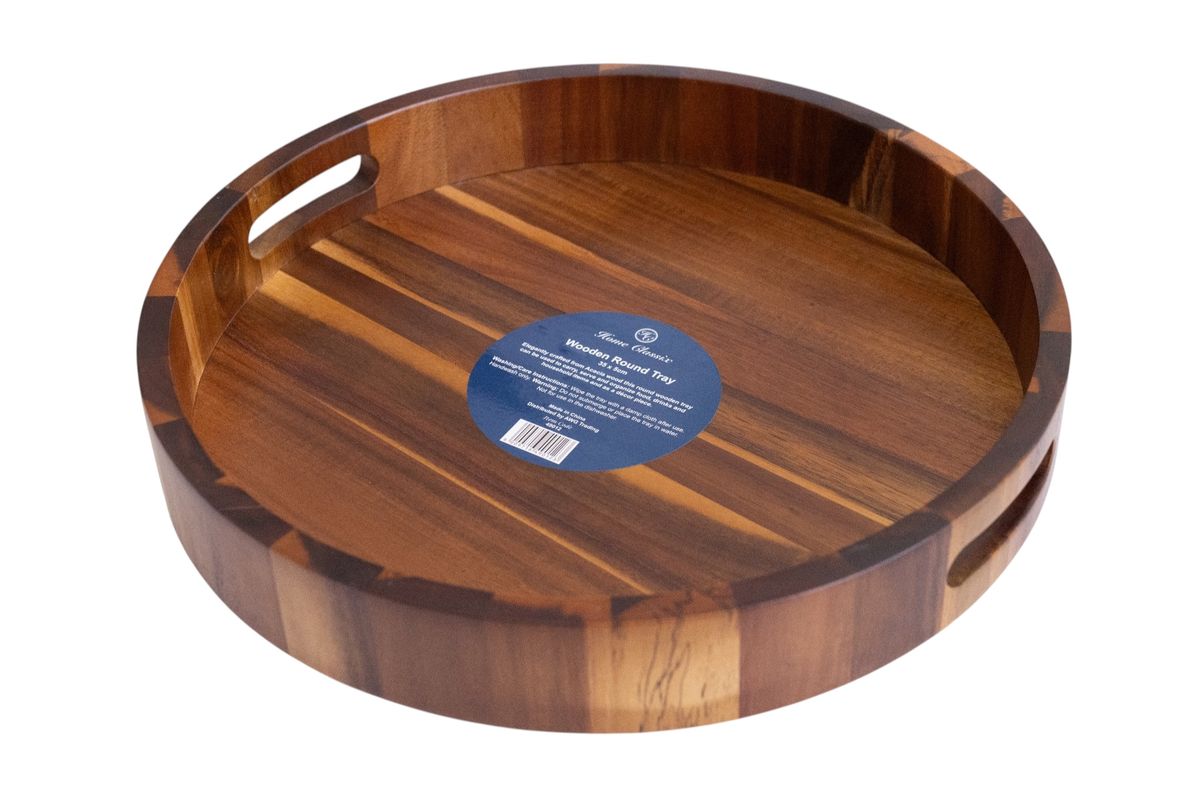 s-zoom.filetakealot-102782315-1.jpg Home Classix Acacia Wooden Round Serving Tray - 1 Piece - 35 x 5cm - Image 1