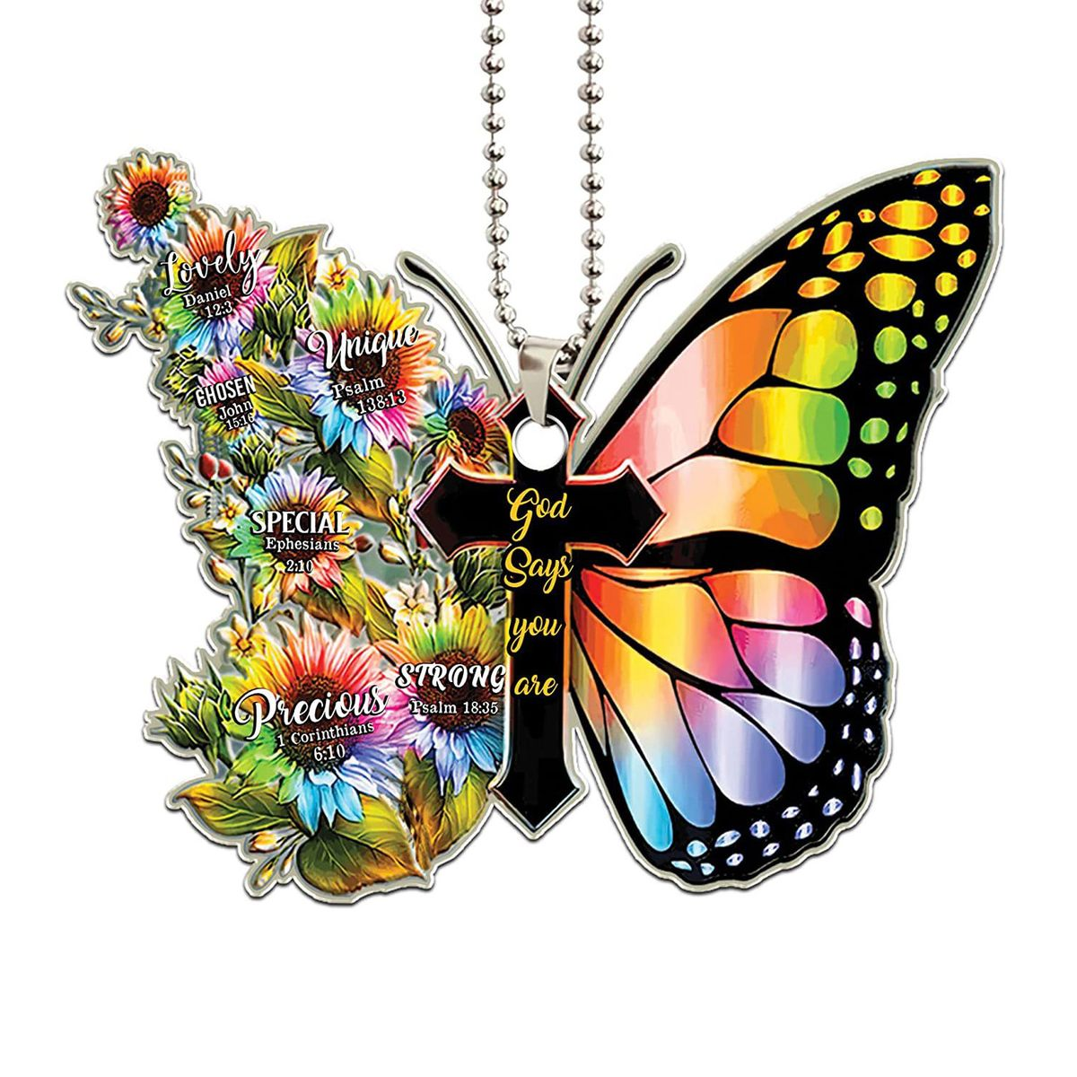 s-zoom.filetakealot-102837107-1.png Butterfly Cross God Says You are Lovely Unique Car Rear View Mirror Pendant - Image 1