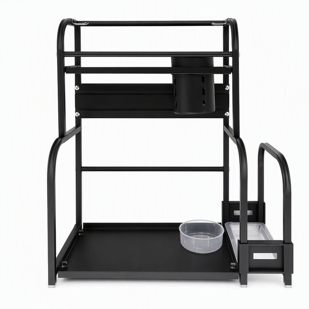 s-zoom.filetakealot-102887687-1.jpg 2-Tier Countertop Spice & Utensil Rack with Side Holder - Black - Image 1
