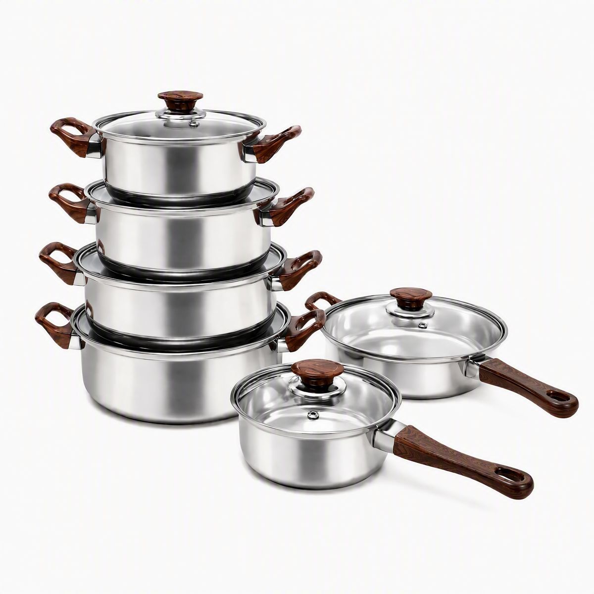 s-zoom.filetakealot-102914416-1.jpg 12 Piece Cookware Set Stainless Steel with Glass Lids for Easy Family Meals - Image 1