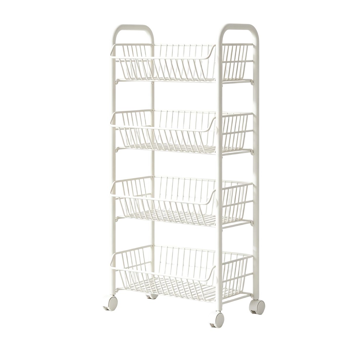 s-zoom.filetakealot-102918472-1.jpg 4 Tier White Carbon Steel Rolling Storage Cart With Wheels For Kitchen - Image 1