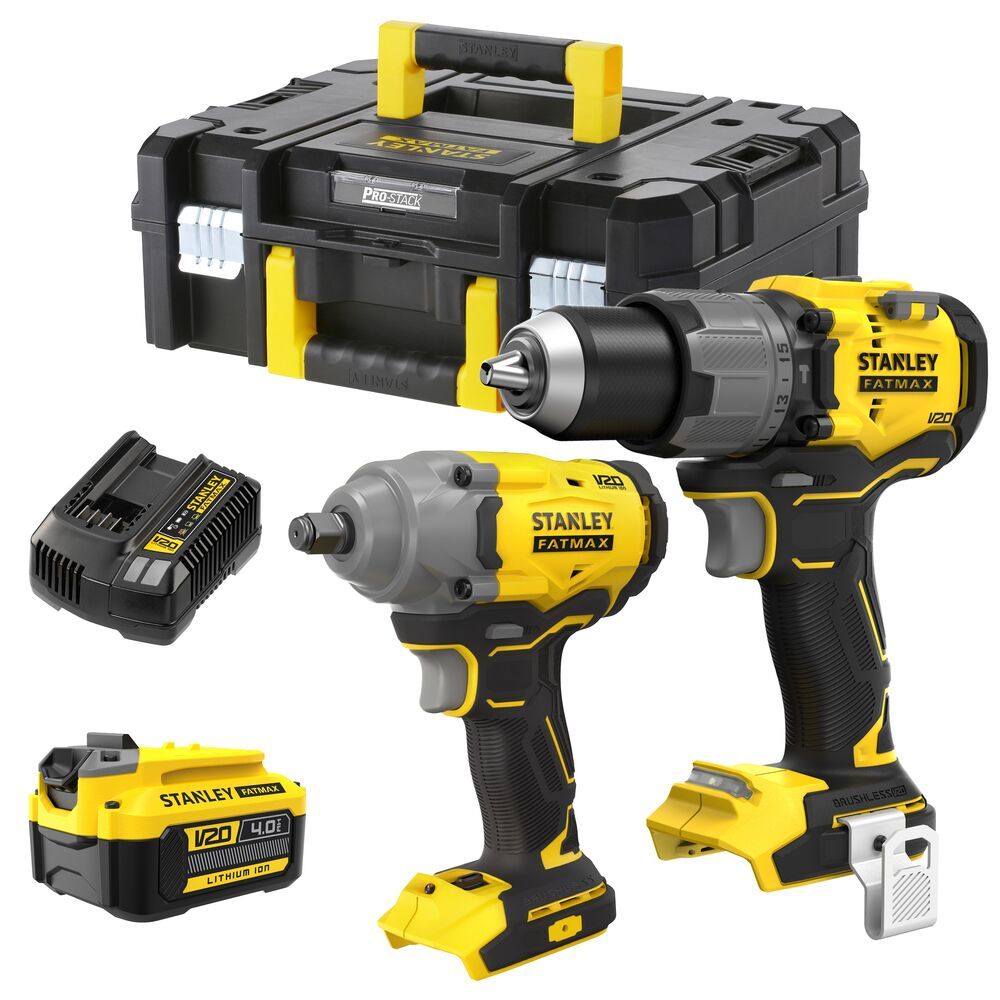 s-zoom.filetakealot-102919295-1.jpg STANLEY FATMAX V20 Hammer Drill Driver+Impact Wrench+1x4ah Battery+Case - Image 1