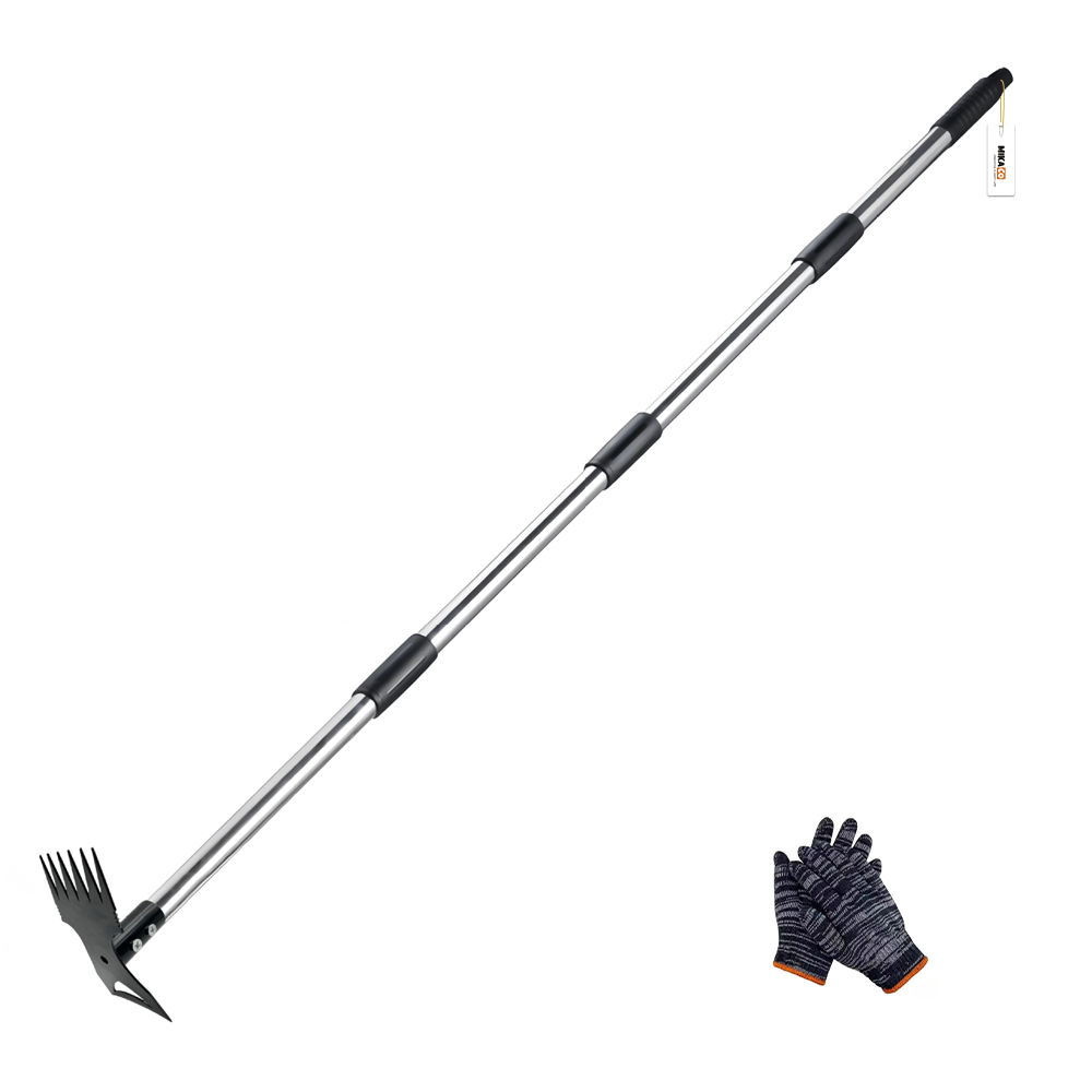 s-zoom.filetakealot-102968611-1.png MIkaco 4-Section Dual-Purpose Garden Hoe & Rake Combo with Gloves - Image 1