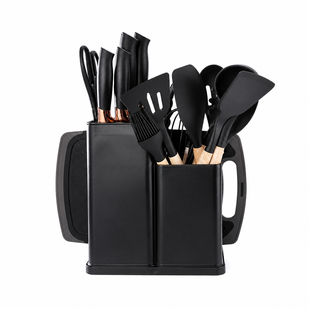 s-zoom.filetakealot-103066815-1.png 19-Piece Kitchen Utensil & Knife Set - Thick Silicone Cooking Tools - Image 1