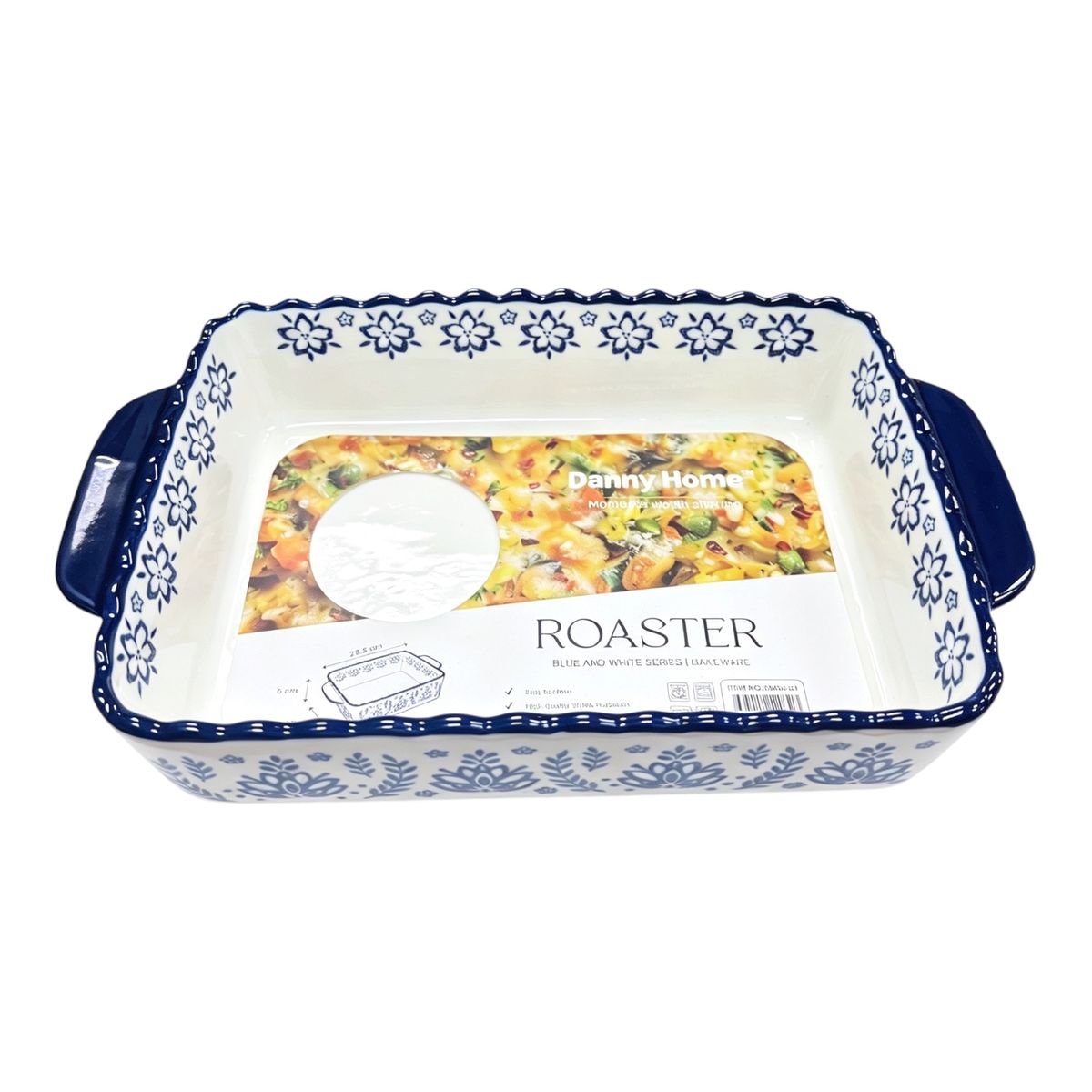 s-zoom.filetakealot-103107986-1.jpg Danny home Blue-White Floral Ceramic Roaster Dish-SM04-31 - Image 1