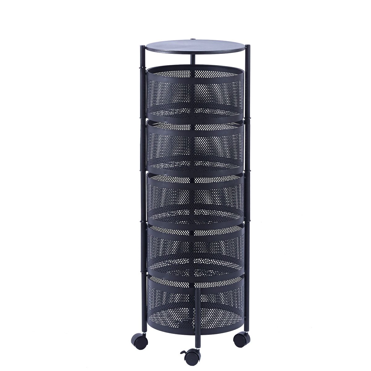 s-zoom.filetakealot-103265664-1.jpg 5 Tier Storage Shelves Fruit Vegetable Basket Rotating Kitchen Rack Wheels - Image 1