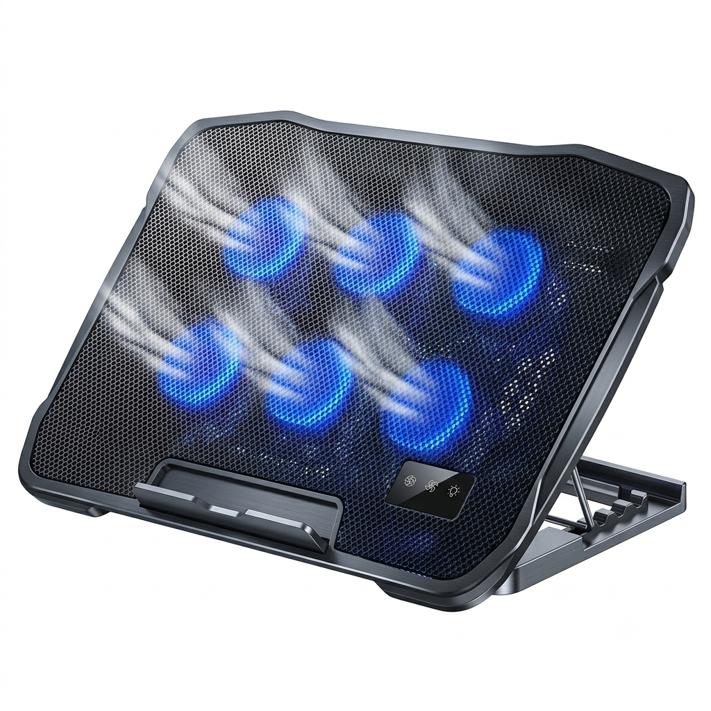 s-zoom.filetakealot-103332793-1.png Notebook Laptop Cooling Pad Stand 6 Quiet Fans Blue LED Lights Model NC-66 - Image 1