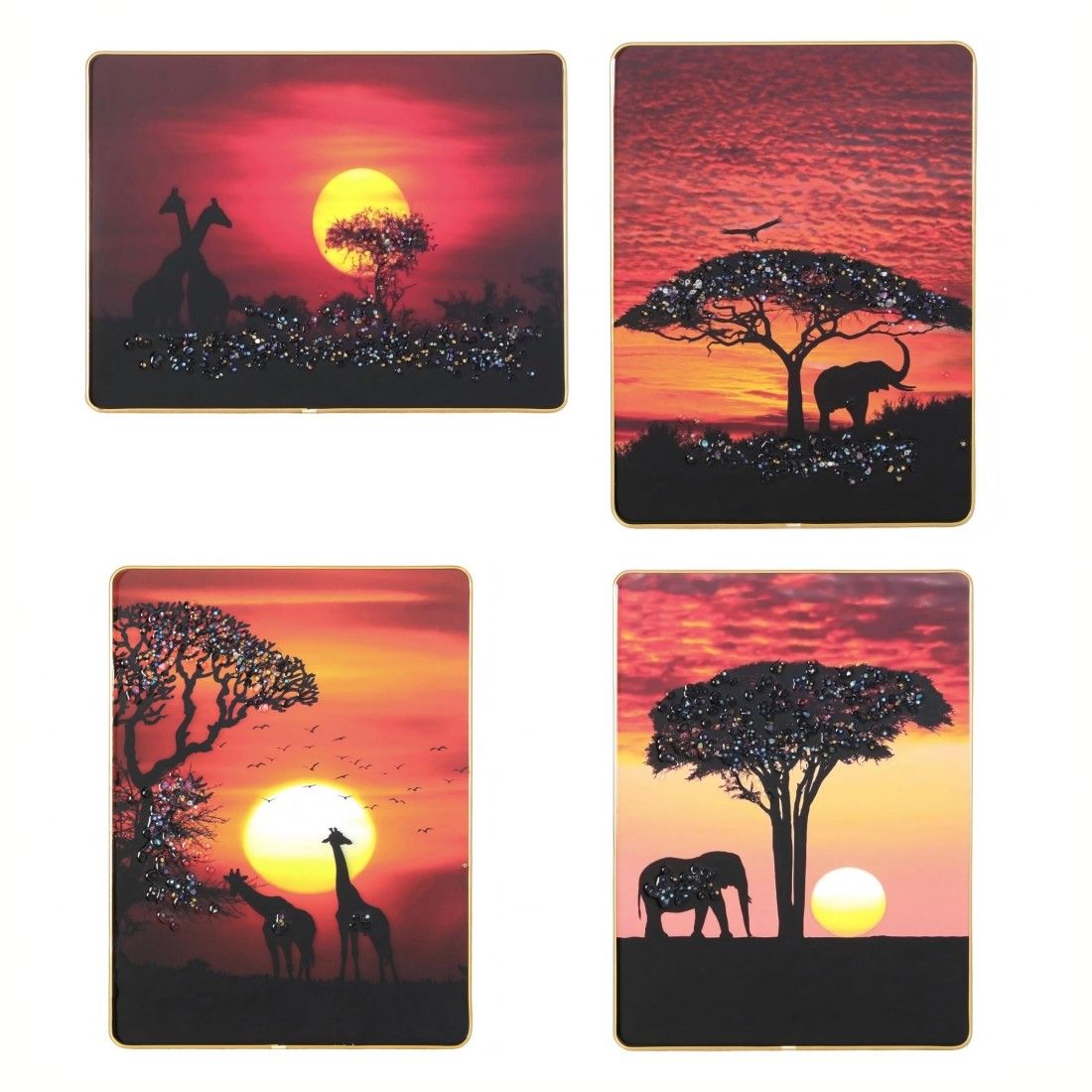 s-zoom.filetakealot-103359415-1.jpg 4x 3D Effect Embellished Crystal Porcelain Wall Art, Sparkling Home Decor. - Image 1