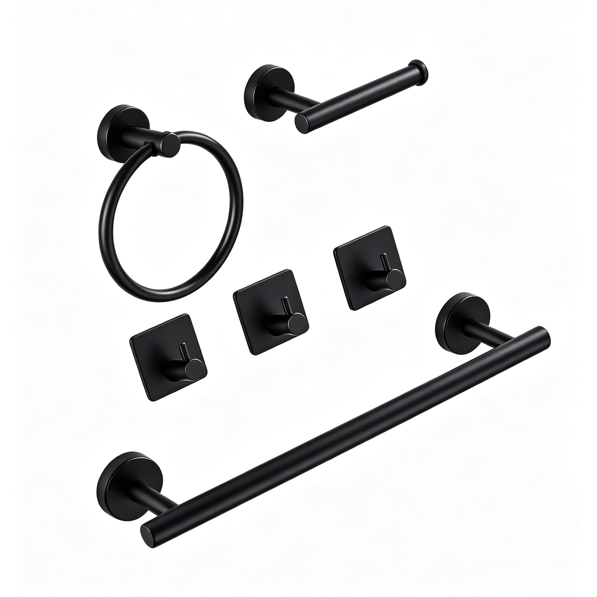 s-zoom.filetakealot-103469584-1.png Matte Black 6-Piece Stainless Steel Bathroom Hardware Set - Image 1