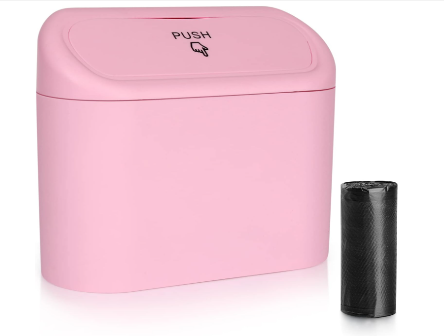 s-zoom.filetakealot-103507532-1.png Push Lid Mini Car Trash Bin, ABS Dustbin with Free Garbage Bags - Image 1