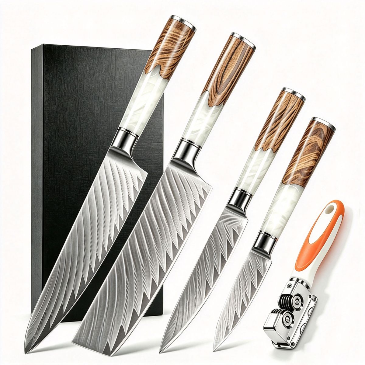 s-zoom.filetakealot-103510438-1.jpg 4 Forged Damascus Kitchen Knife Set, VG10 Steel Core Chef Cooking Knives - Image 1