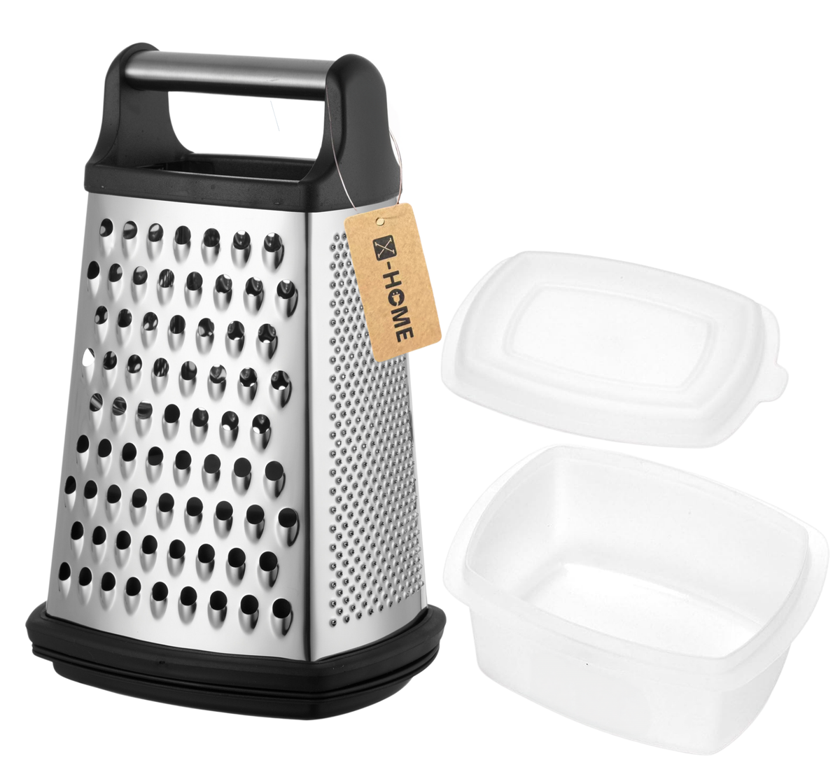 s-zoom.filetakealot-103515341-1.png X-HOME Cheese Grater Shredder Slicer-4 Sided & Container - S/Steel - Black - Image 1