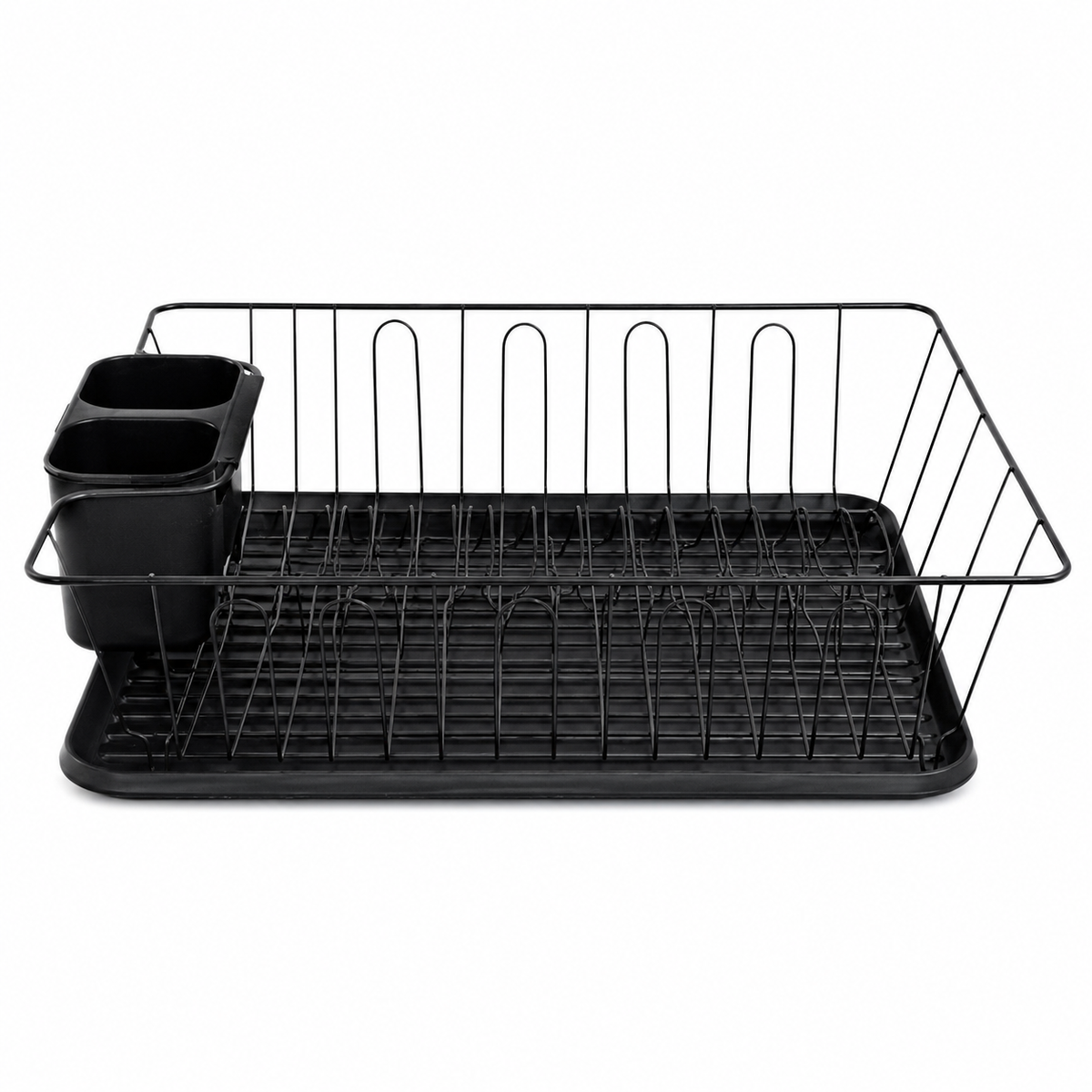 s-zoom.filetakealot-103584449-1.png Black Chrome Dish Drying Rack with Cutlery Holder & Drip Tray - Image 1