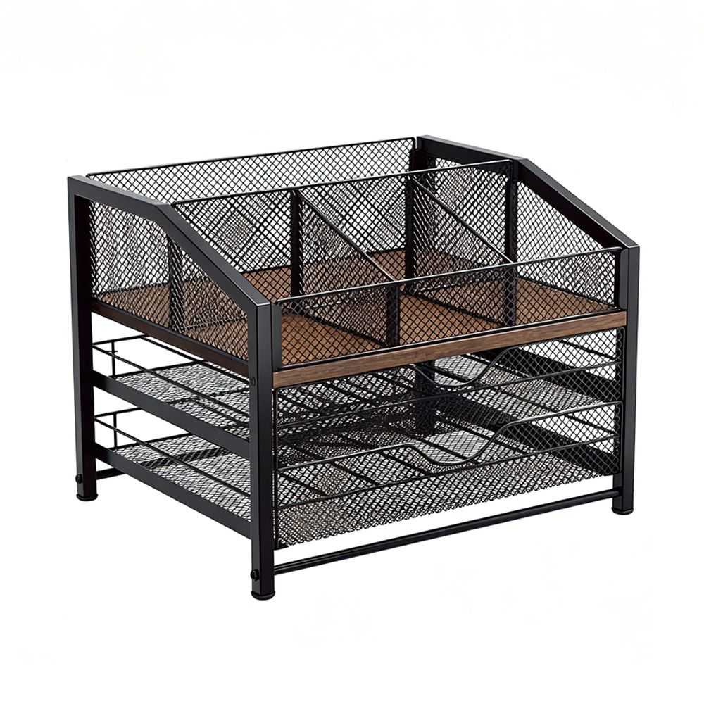s-zoom.filetakealot-103680022-1.jpg Coffee Pod Holder Organizer, 3 Tiers Large Capacity Metal Wood Shelf - Image 1