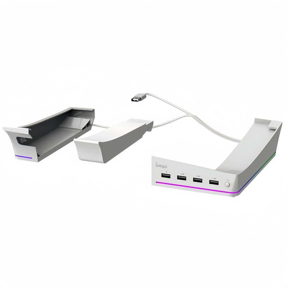 s-zoom.filetakealot-103712359-1.jpg Horizontal Stand Compatible with PS5 Slim, 4-Port USB 2.0 Hub & RGB-White - Image 1